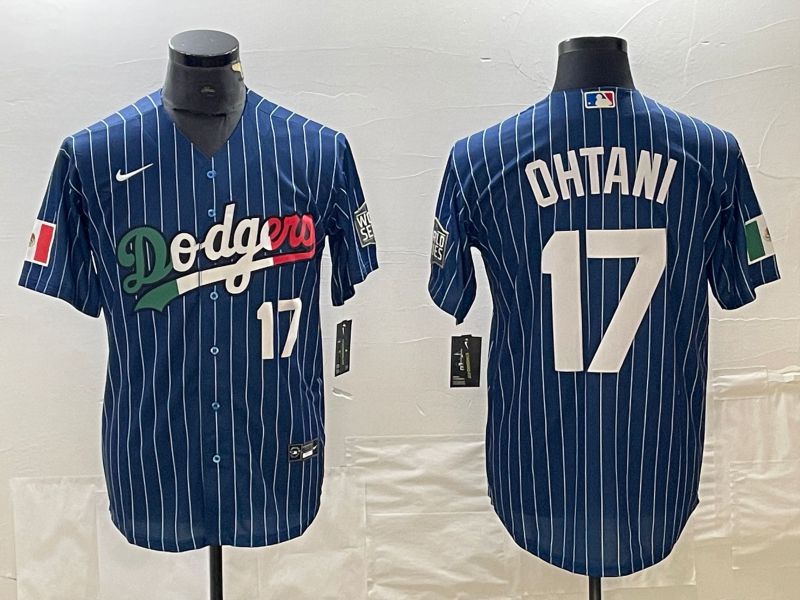 Men Los Angeles Dodgers #17 Ohtani Blue stripe Nike Game MLB Jersey style 7